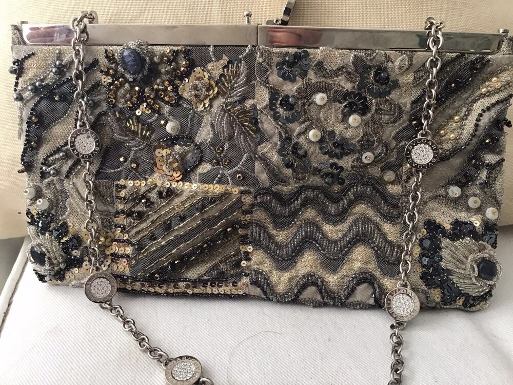 Bvlgari Bulgari Black Silk Authentic Gemstone Bag Purse Jewels Jewelry stones